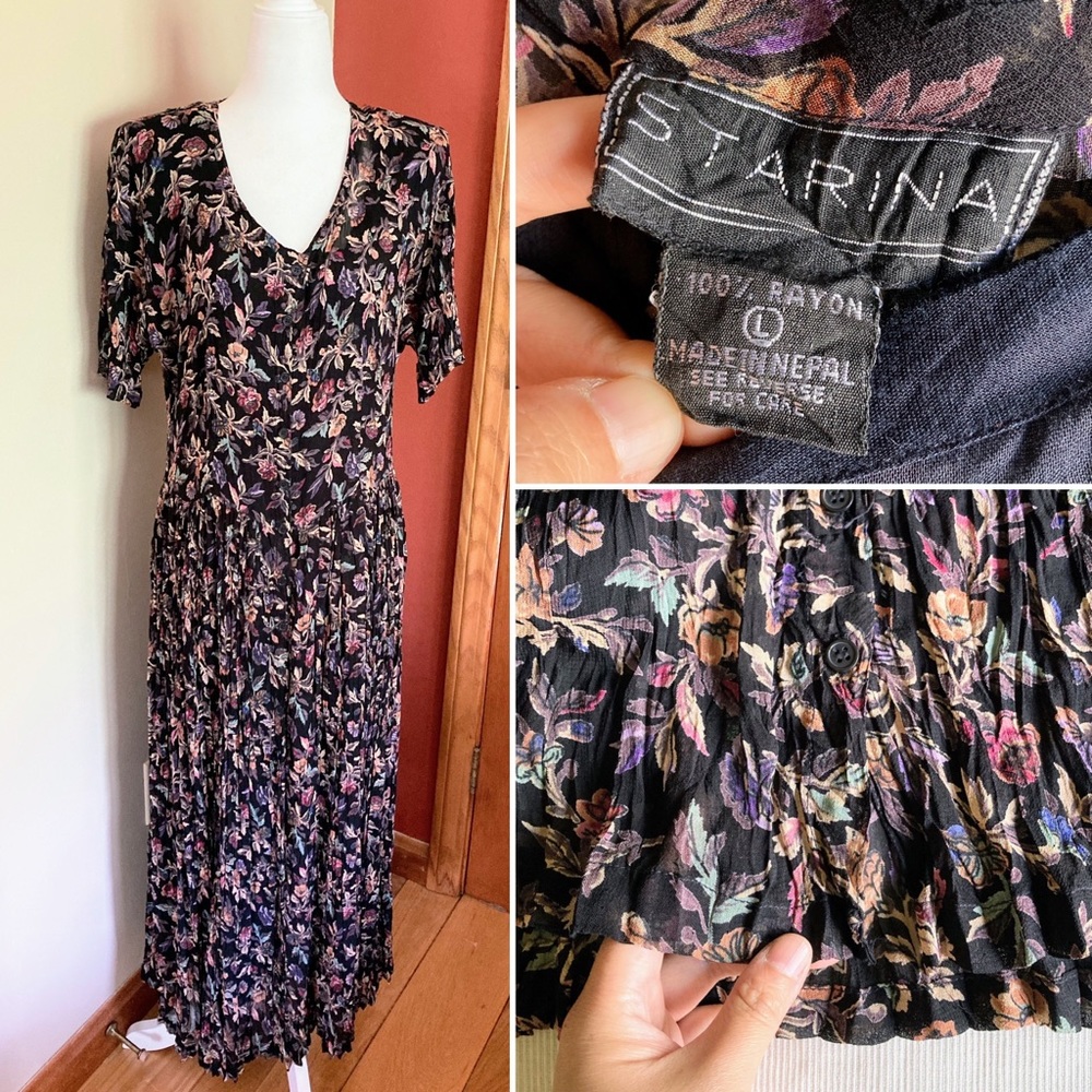Vintage Starina 90’s Floral Cottagecore Rayon Maxi Floral Dress Size M